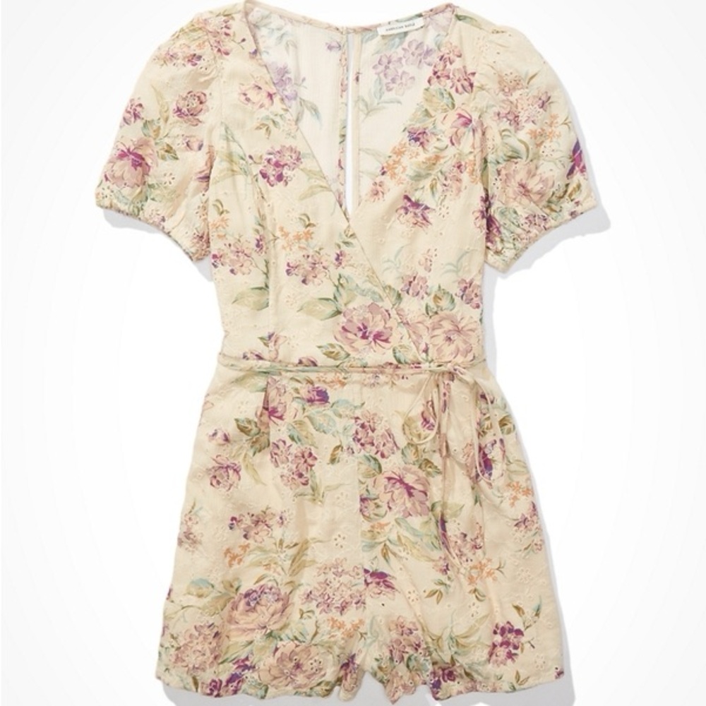 American Eagle Outfitters Floral Romper in Cream and Purple